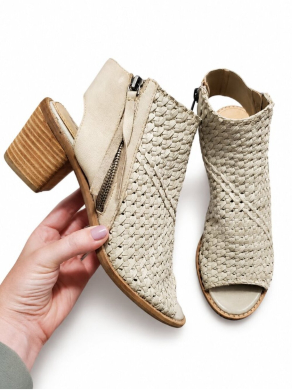 SAM EDELMAN Cooper Woven Leather Sandals Shoeties Cream Sz 8 Peep Toe Heel